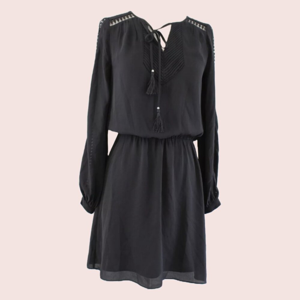 White House Black Market Black Blouson Sleeve Dress Size 4